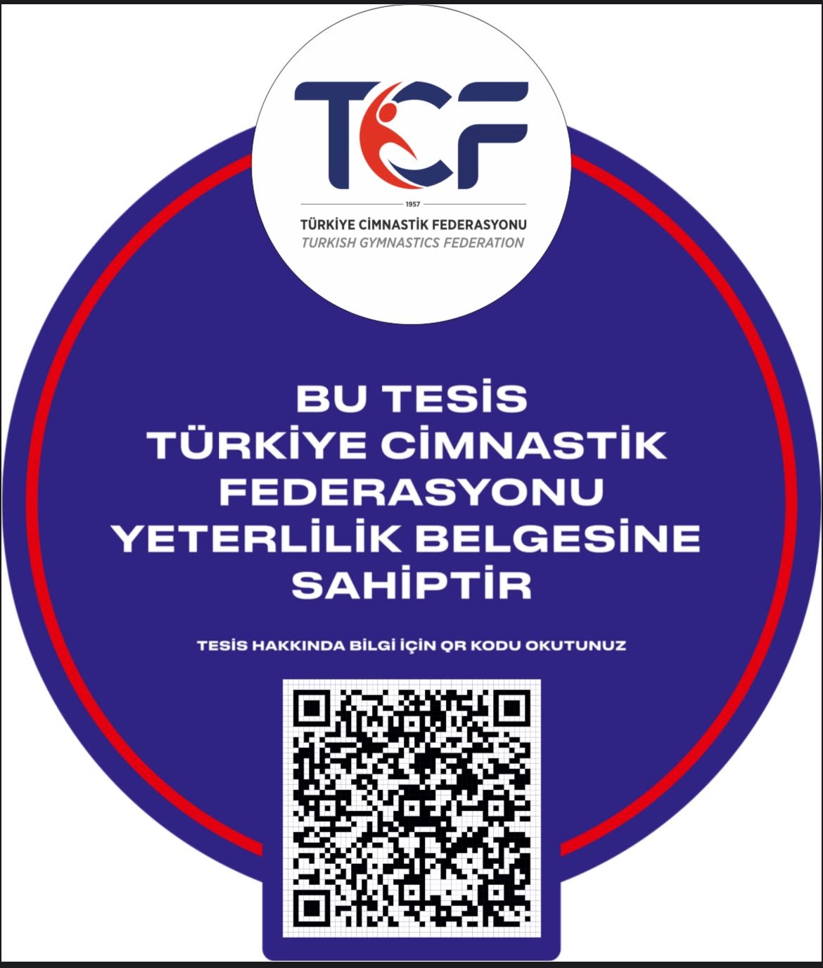 Türkiye Cimnastik Federasyonu yeterlilik belgesine sahip tesis etiketi ve QR kodu