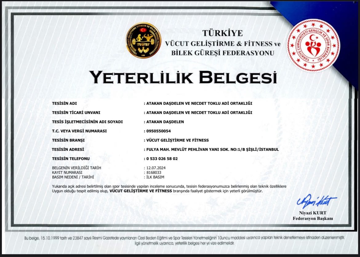 Türkiye Vücut Geliştirme, Fitness ve Bilek Güreşi Federasyonu yeterlilik belgesi
